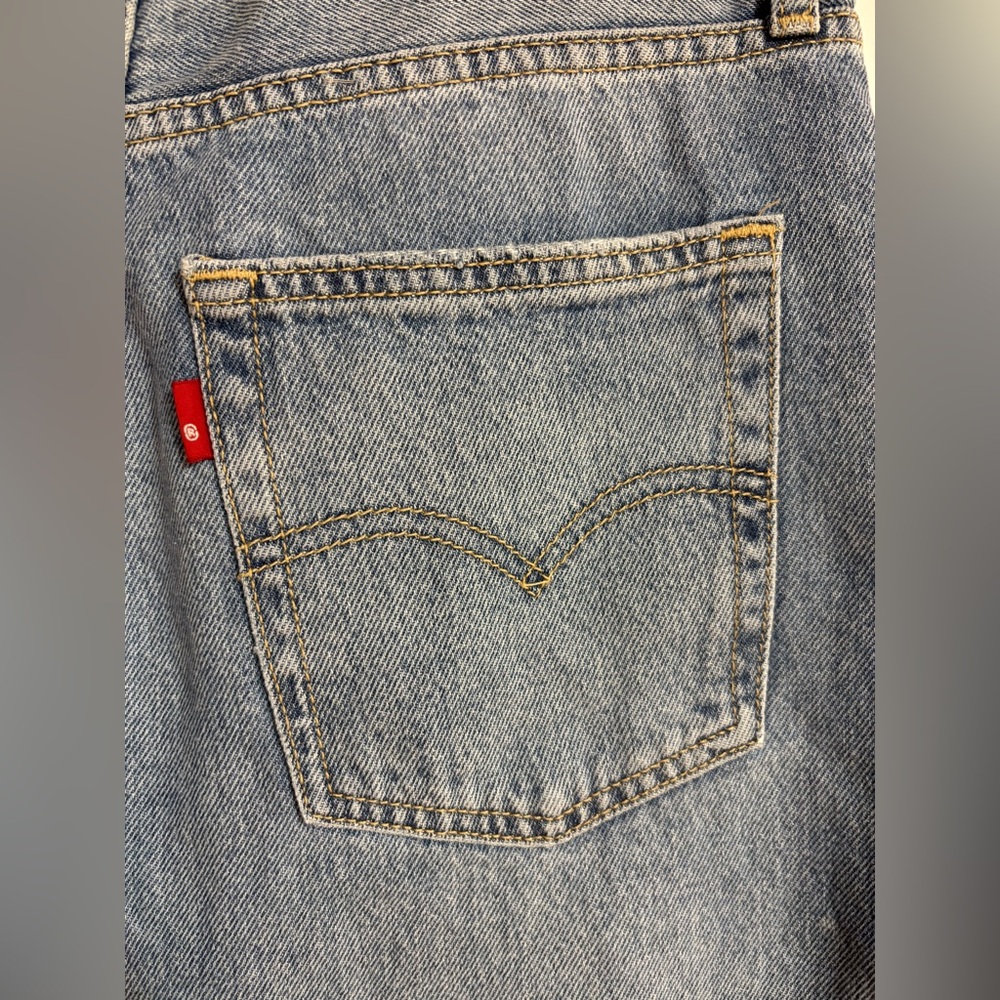 Levi’s 94 Baggy Vintage Mid Rise Straight Leg Ripped Denim Blue Jeans Size 28 - Picture 11 of 14